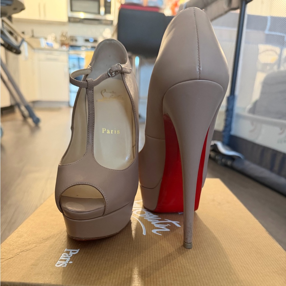 Christian Louboutin Altapoppins Nude Peep-Toe Heels